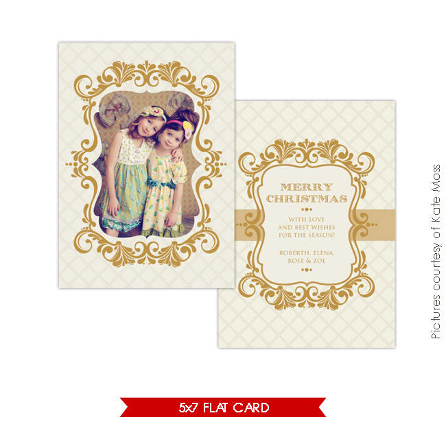 Holiday Photocard Template | Vintage gold frame e124