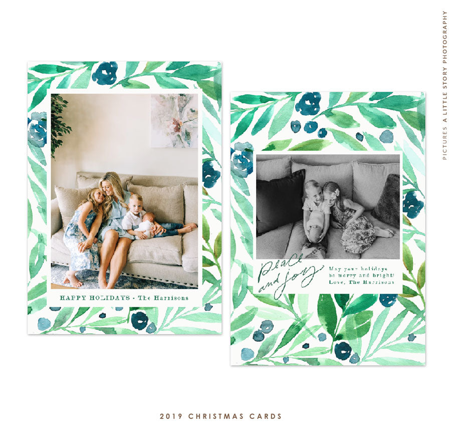 2019 Christmas 5x7 Photo Card | Floral Waters e1783