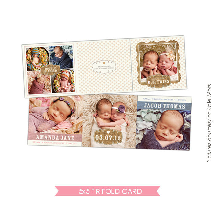 Baby accordion card 5x5 | Doubly blessed e356