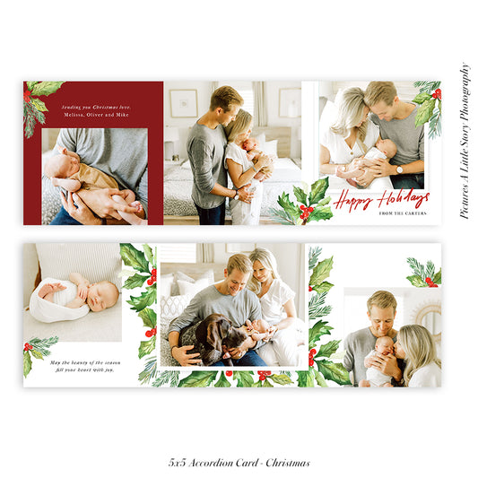 Christmas accordion card 5x5 | Holly Berries - HC054