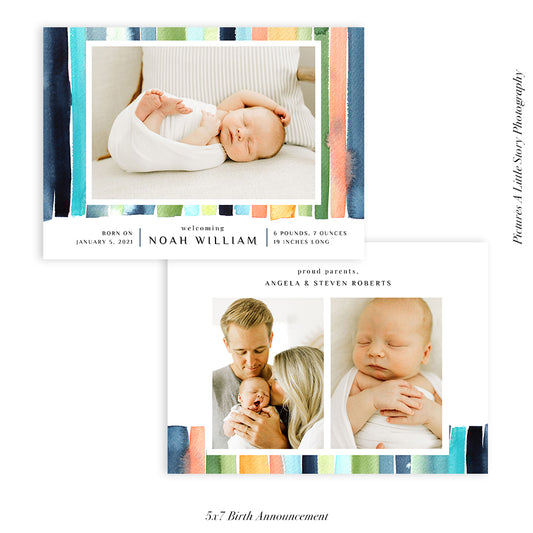 Birth Announcement Photocard | Blue Stripes - HC088