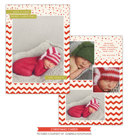 Christmas Photocard Template | Dots and chevron e1131