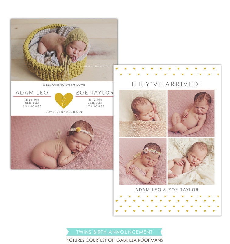 Twins Birth Announcement | Two hearts e1198