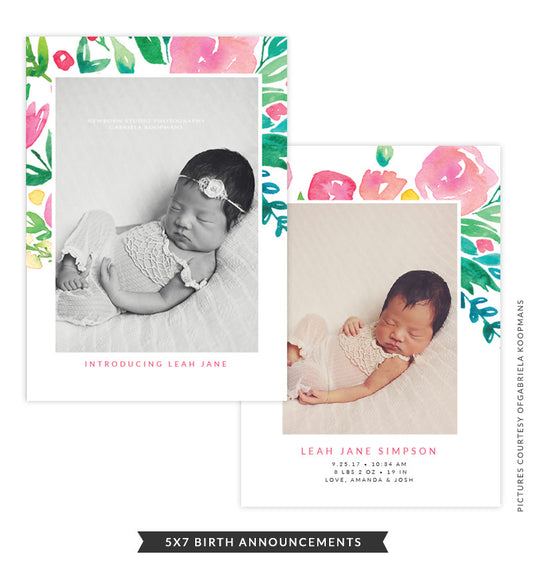 5x7 Birth Announcement | Floral Thoughts e1494