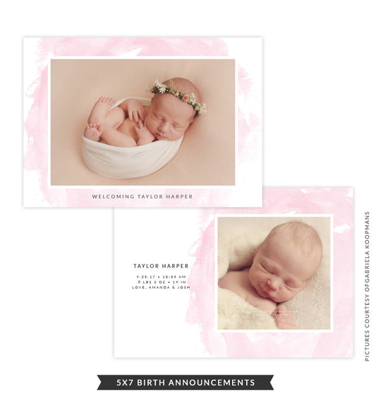 5x7 Birth Announcement | Pink Smile e1496