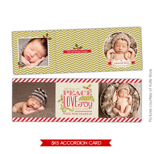 Holiday accordion card 5x5 | Mint chevron e615