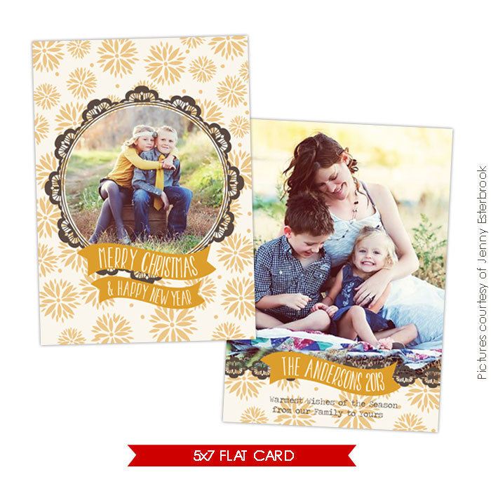 Holiday Photocard Template | Golden portrait e623