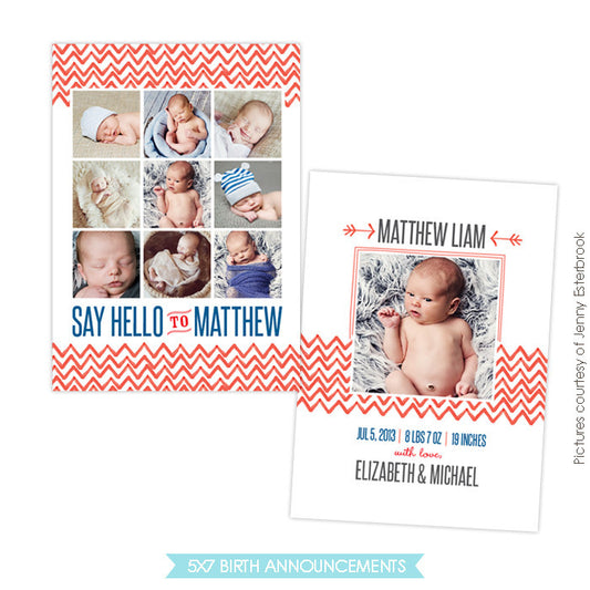 Birth Announcement | Watercolor chevron e761