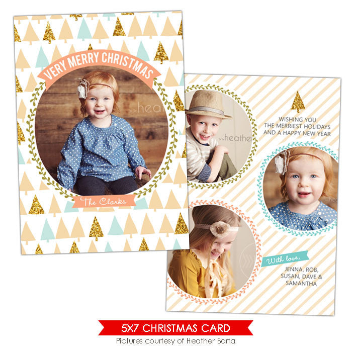 Christmas Photocard Template | Holiday trees e922