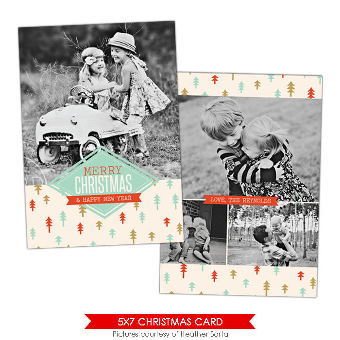 Christmas Photocard Template | Retro forest e926