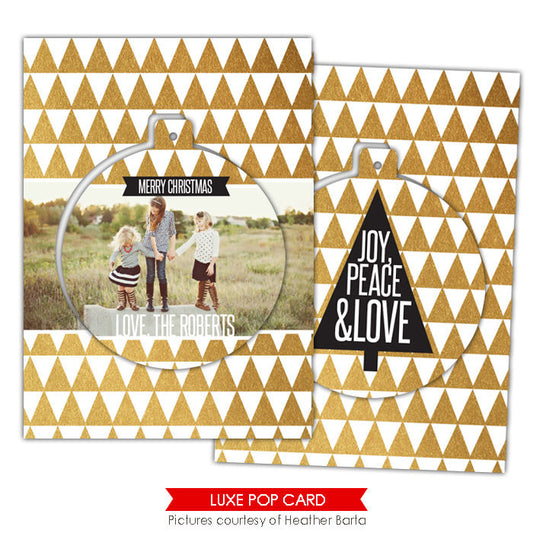 Christmas Luxe Pop Card Template | Gold triangles e947