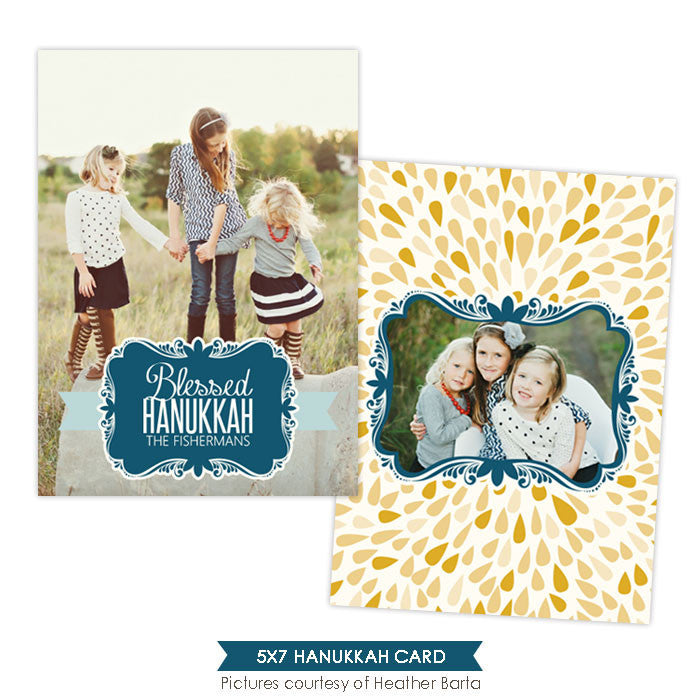 Hanukkah Photocard Template | Blue ornaments - e960